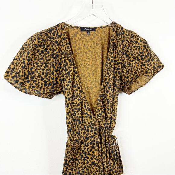 Madewell Flutter Sleeve Wrap Dress XS Painted Leopard - Picture 4 of 7